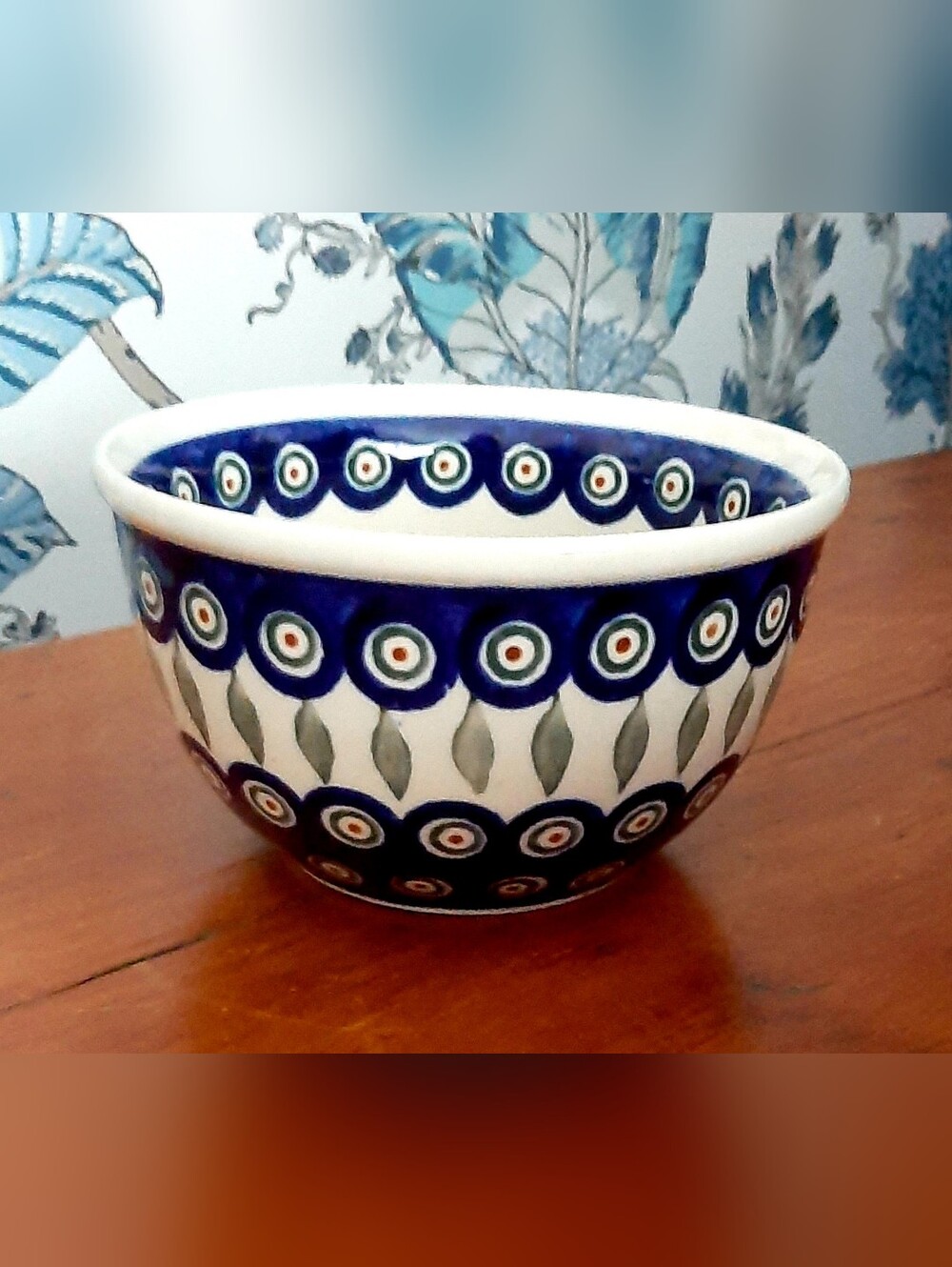 Boleslawiec Polish Pottery Peacock Green Leaf Small Serving Bowl 6.25” D x 3.6"H